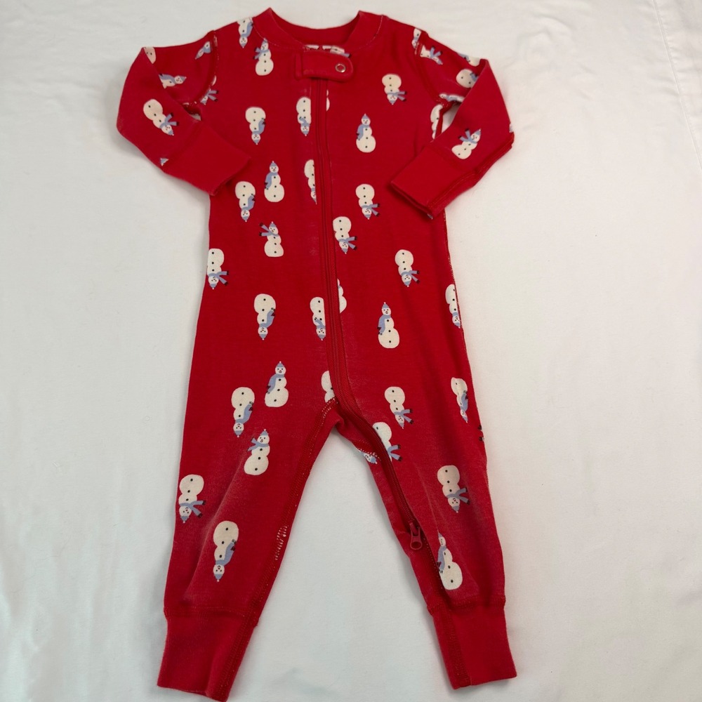Hanna Andersson Red Snowman Organic Cotton Zip Sleeper Pajamas 6-12 Months 70cm